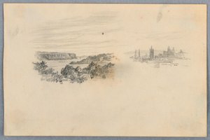 Dva pohledy, krajina a panorama města od Arnold William Brunner