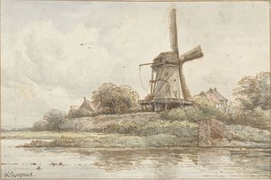 Větrný mlýn na městské zdi od Arnoldus Johannes Eymer