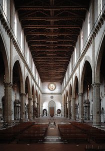 Renesance: vnitřní pohled na baziliku Santa Croce projektovaný Arnolfem di Cambio (1245-1302 / 1310) (vnitřní pohled na baziliku santa croce) 1294 bazilika Santa Croce, Florencie, Itálie od Arnolfo di Cambio