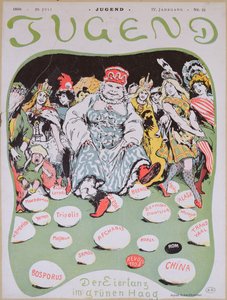 Vaječný tanec, kreslený film o První Haagské mírové konferenci, z německého časopisu Jugend, 29. července 1899 od Arpad Schmidhammer