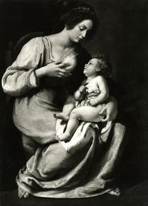 Madonna z třešní (olej na plátně) (černobílá fotografie) od Artemisia Gentileschi