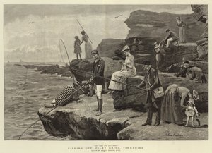 Rybolov u Filey Brigg, Yorkshire (rytina) od Arthur (after) Hopkins