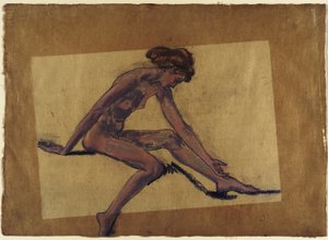 Sitzender weiblicher Akt im Profil, nach vorne gebeugt od Arthur Bowen Davies