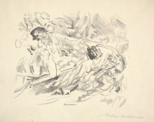 Dvě ženské postavy v krajině (tužka na papíře) od Arthur Bowen Davies