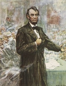 Abraham Lincoln, velký emancipátor, ilustrace z „Tato naše země, Příběh Spojených států“ od H.E. Marshall