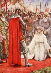 Král Edward se podíval dolů do prosebných očí královny Filipy (barva lito) od Arthur C. (after) Michael