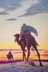 Let Mohameda do Mediny, ilustrace z „Nástin historie“ od H. G. Wellse, svazek II, vydané v roce 1920 (barevné lito)