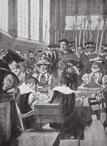 Vniknutí Wolseyho do obecního zastupitelstva (litografie)