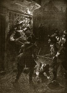 Stoupenci krále Karla II. napadli Sira Johna Coventryho, 1670, ilustrace z Hutchinsonova „Příběhu britského národa“, kolem roku 1920
