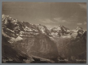 Pohled na Silberhorn, Mittaghorn, Grosshorn, Breithorn a Tschingelhorn v Bernských Alpách Panorama řetězce Jungfrau (název série)