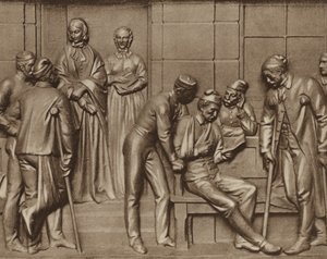 Florence Nightingale na návštěvě u pacientů, úleva v nemocnici Woolwich v Londýně (č/b foto) od Arthur George Walker