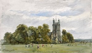 Cricket on the Stray, in front of Christ Church, High Harrogate (akvarel) od Arthur J. Stark