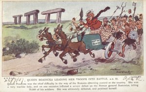 Královna Boadicea v čele svých vojsk do bitvy, 61 n. l. (barevná litografie)