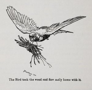 Pták nesoucí svazek větviček. od Arthur Rackham