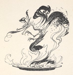 Drak vycházející z talíře hořících peněz od Arthur Rackham