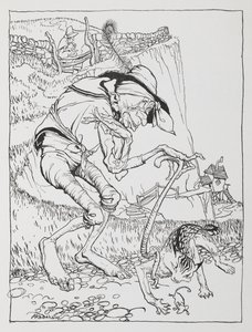 Starý křivý muž se svou křivou kočkou a křivým domem. od Arthur Rackham
