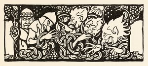 Becfola ve svém voze z knihy The Wooing of Becfola in Irish Fairy TalesViz popis od Arthur Rackham