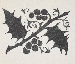 Černobílý tisk listů cesmíny a bobulí od Arthur Rackham
