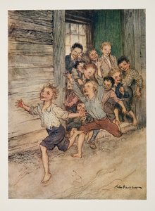 Vyřítí se jako legie mladých skřetů, z The Legend of Sleepy Hollow od Washingtona Irvinga (1783 - 1859), hospoda. 1928 od Arthur Rackham