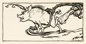 Carl chytající divočáka k večeři z filmu Carl of the Drab Coat v Irských pohádkách od Arthur Rackham