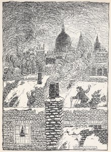 Děti hrající si v noci na střechách ve sněhu, s kupolí svatého Pavla v dálce. od Arthur Rackham