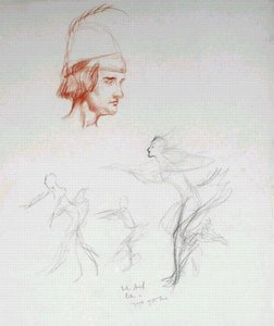 Enter Ariel Like a Nymph z filmu Bouře od Williama Shakespeara (1564-1616) (tužka a sangvinik na papíře) od Arthur Rackham