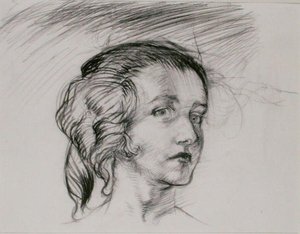 Dívčí hlava (tužka na papíře) od Arthur Rackham