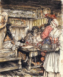 Jděte se podívat do jedné z kaváren v King Street ve Westminsteru, ilustrace z The Compleat Angler od Isaaca Waltona, 1931 (pero, inkoust a akvarel na papíře) od Arthur Rackham