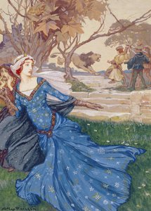 Guinevere Rescueed od La Cote Male Taile, ilustrace z A Collection of Stories from Old Fairy Tales: Grimm, Andersen and Stories of King Arthur, vydané v roce 1905 (bodycolor na papíře) od Arthur Rackham