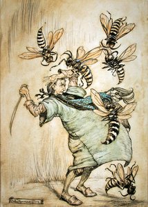 Gulliverův boj s vosami od Arthur Rackham