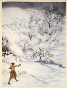 Jak byl sir Launcelot zastřelen džentlmenou na lovu, ilustrace z „Romantika krále Artuše a jeho rytířů kulatého stolu“ od Alfreda W. Pollarda, 1910 od Arthur Rackham