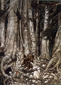 Ilustrace Arthura Rakhama Rip Van Winkle, povídky amerického autora Washingtona Irvinga poprvé publikované v roce 1819 od Arthur Rackham