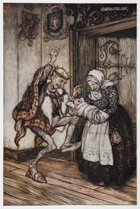 Ilustrace z Briar Rose starých králů a královny a jejich dítěte. od Arthur Rackham