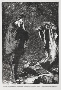 Ilustrace od Jorindy a Joringela ze Zachiel a staré ženy. od Arthur Rackham