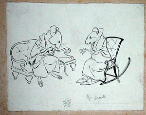 Ilustrace z knihy "Polévka z kolíčku na klobásy", Pohádky Hanse Andersona, vydáno 1932 (tužka a tuš na papíře) od Arthur Rackham