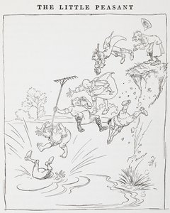 Ilustrace mužů skákajících z útesu do rybníka z filmu Malí rolníci. od Arthur Rackham