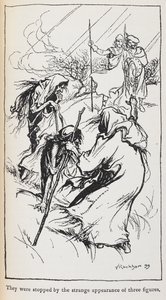 Ilustrace tří čarodějnic, Macbeth a Banquo. od Arthur Rackham