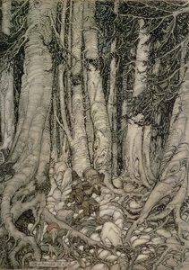 V lese se sudem od Ripa Van Winkla napsal Washington Irving (1783-1859), 1905 od Arthur Rackham