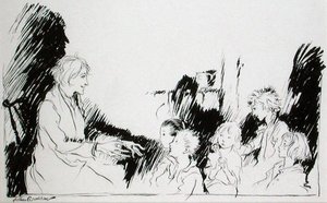 Dlouhé příběhy duchů, čarodějnic a indiánů, ilustrace z „Rip van Winkle“ od Washingtona Irvinga (1783-1859), vydání z roku 1916 (pero a inkoust na papíře) od Arthur Rackham