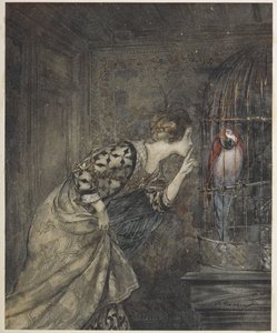 May Colvin a papoušek v kleci. od Arthur Rackham