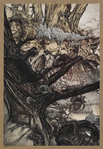 Nikdy neubližuj, ani nečaruj, ani nečaruj, přibliž se naše milá paní. Scéna ze „Snu noci svatojánské“. od Arthur Rackham