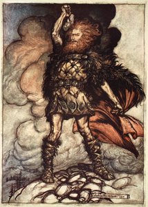 „Jeden z bohů, Donner, svolává mlhu pryč“, 1910. od Arthur Rackham