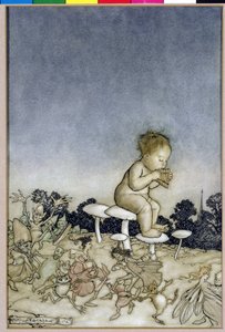Peter Pan je Fairies Orchestra, ilustrace od Petera Pana v Kensington Gardens, od J. M. Barrieho, 1806 (pero a inkoust & wc na papíře) od Arthur Rackham