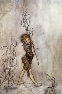Puk charakter hry. Ilustrace k filmu Sen letní noci od Williama SHAKESPEARE od Arthur Rackham