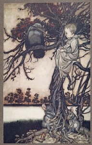 Předložte jeho podivný případ Oldovi Solomonovi Cawovi, od Petera Pana v Kensington Gardens od J. M. Barrieho (1860 - 1937), hospoda. 1906 od Arthur Rackham