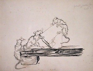 „Krysy!...vyndejte sýr z kádí!“, ilustrace z „Krysař z Hamelnu“, verze od Roberta Browninga, vydaná v roce 1934 (pero a inkoust na papíře) od Arthur Rackham