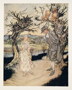 Putování za soumraku..., z Legendy o ospalé prohlubni od Washingtona Irvinga (1783 - 1859), hospoda. 1928 od Arthur Rackham