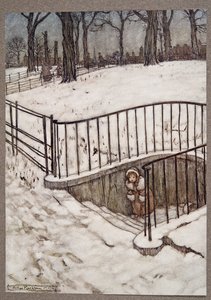 Utíkala do St Govers studny a schovala se..., před Peterem Panem v Kensington Gardens od J. M. Barrieho (1860 - 1937), hospoda. 1906 od Arthur Rackham