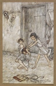 Když chodila do školy, byla liška. Scéna ze „Snu noci svatojánské“. od Arthur Rackham