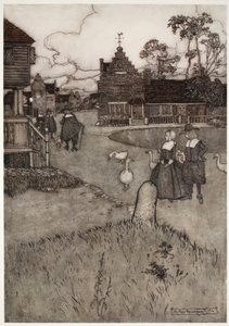 Některé z domů původních osadníků., z Rip Van Winkle od Washingtona Irvinga, hospoda. 1910 od Arthur Rackham